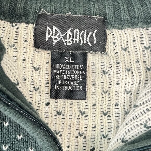 VTG PBX Basics Green Fair Isle Knit 1/4 Zip Sweater Size XL Retro Ski Winter - Picture 3 of 7